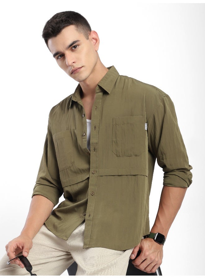 Beyoung Tan Brown Pleated Shirt  - Image 1