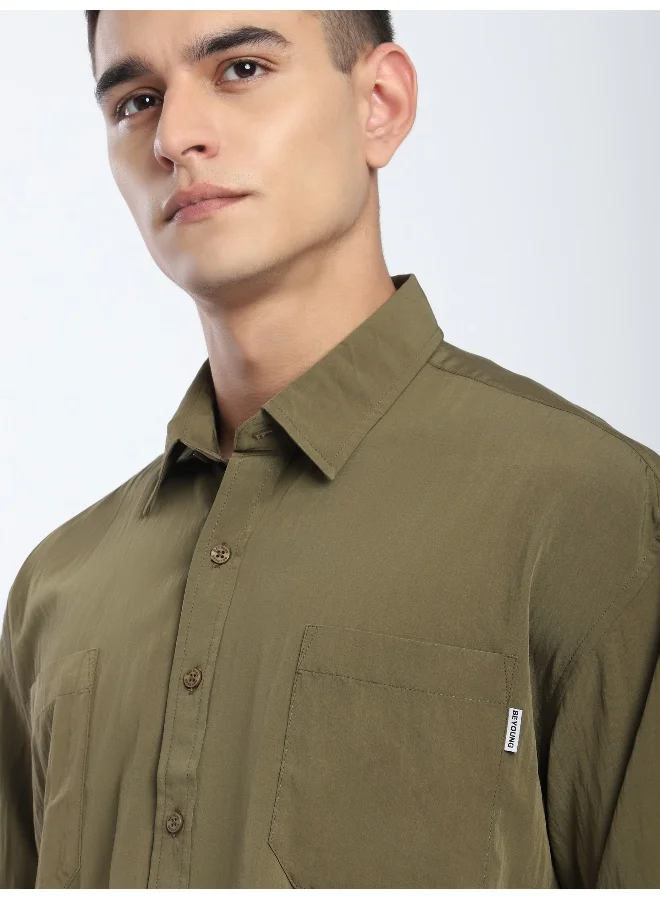 Beyoung Tan Brown Pleated Shirt