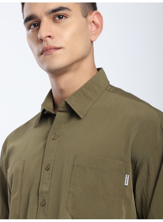 Beyoung Tan Brown Pleated Shirt  - Image 3