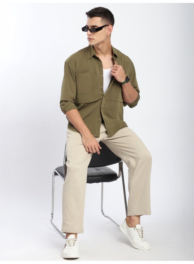 Beyoung Tan Brown Pleated Shirt  - Image 4
