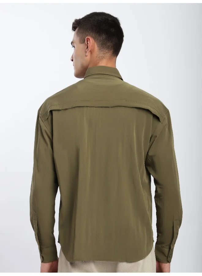 Beyoung Tan Brown Pleated Shirt