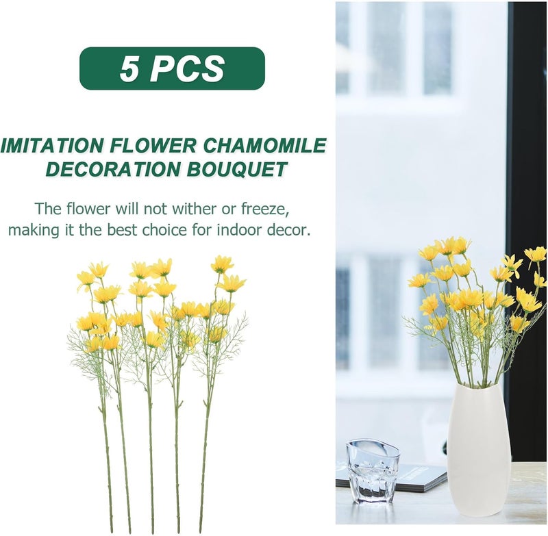 BESTonZON Artificial Chamomile Bouquet 5pcs, Lifelike Simulated Yellow Flowers for Wedding Centerpieces and Home Décor, Household Fake Chamomile Arrangement for Living Room Decoration - Image 2