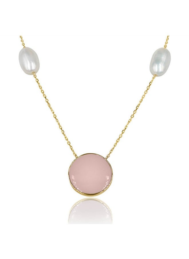 Capri Gold Pink Onyx Necklace with Pearls in 18k Rose Gold.  - Image 1