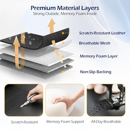 kingphenix 2 Pack Front Memory Foam Leather Car Seat Covers, Breathable 4D Mesh, Easy Install Automotive Seat Protectors, Airbag Compatible, Universal Fit for Cars, Trucks, Vans, SUV - Black - Image 3