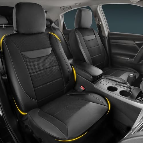 kingphenix 2 Pack Front Memory Foam Leather Car Seat Covers, Breathable 4D Mesh, Easy Install Automotive Seat Protectors, Airbag Compatible, Universal Fit for Cars, Trucks, Vans, SUV - Black - Image 1