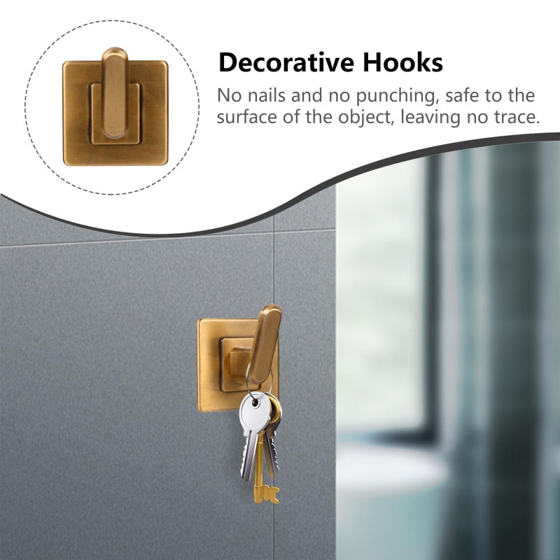 2Pcs Square Base Adhesive Wall Hooks For Towel Robe Storage In Bathroom Kitchen - Image 4