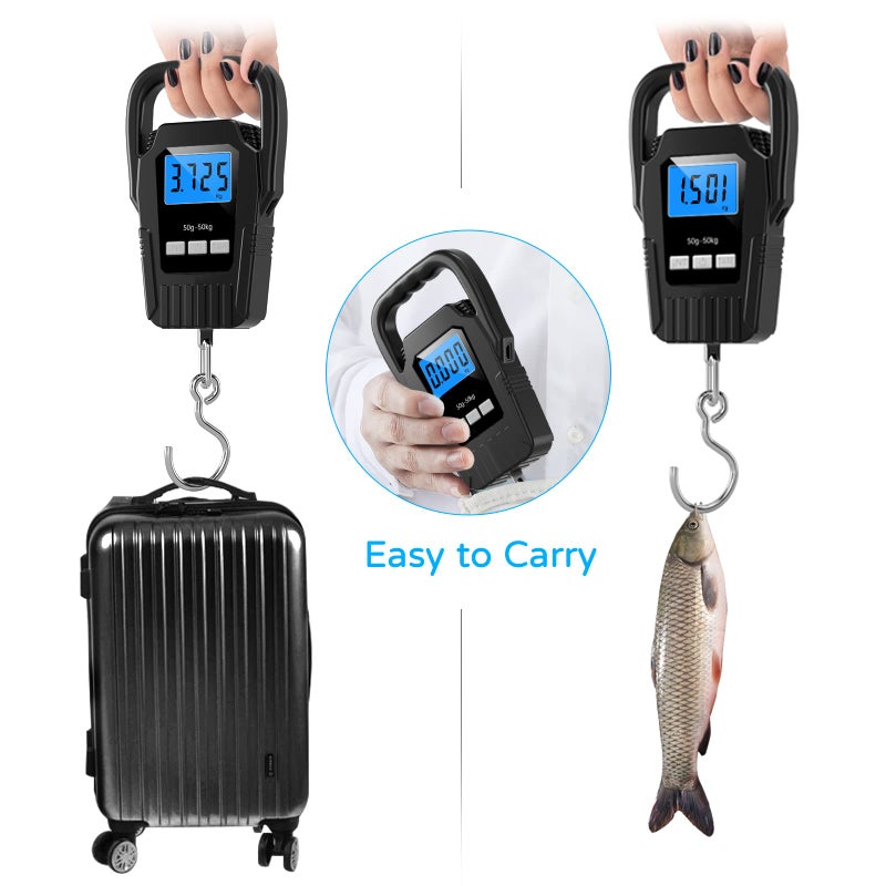 SKEAP Digital Fish Scale Hanging Scale Fishing Scale, SKEAP 110lb/50kg Luggage Scale,Fish Weighing Scale, Upgrade Large Handle & Backlit LCD Display, Black,Fishing Gifts for Men,Black - Image 2