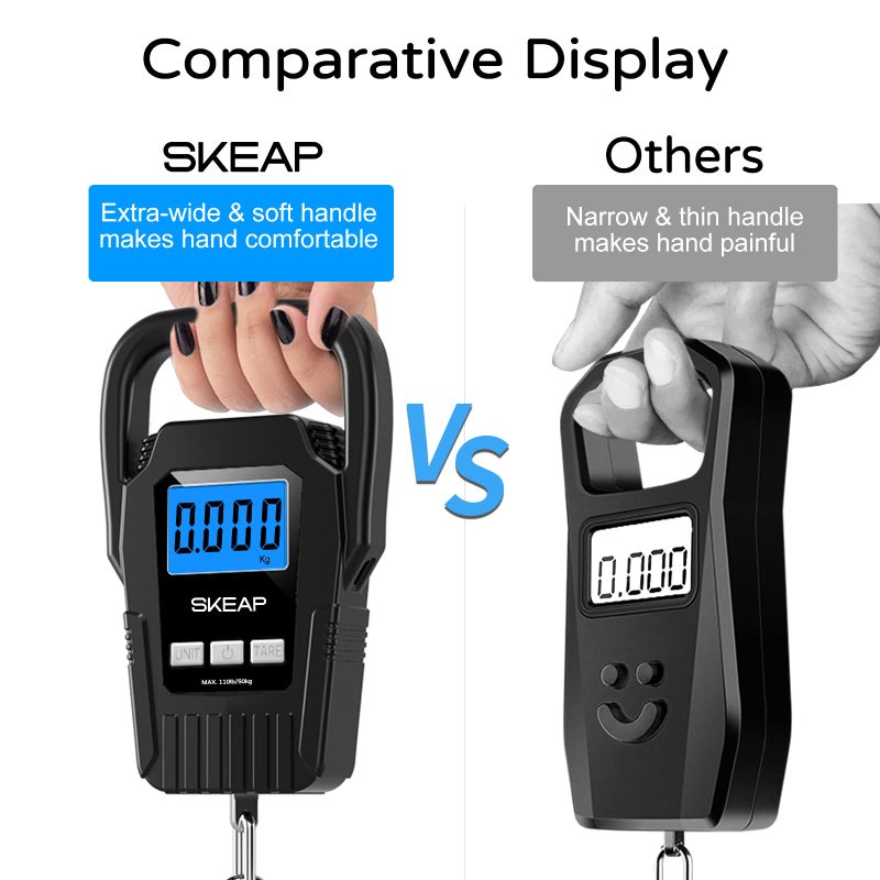 SKEAP Digital Fish Scale Hanging Scale Fishing Scale, SKEAP 110lb/50kg Luggage Scale,Fish Weighing Scale, Upgrade Large Handle & Backlit LCD Display, Black,Fishing Gifts for Men,Black - Image 3