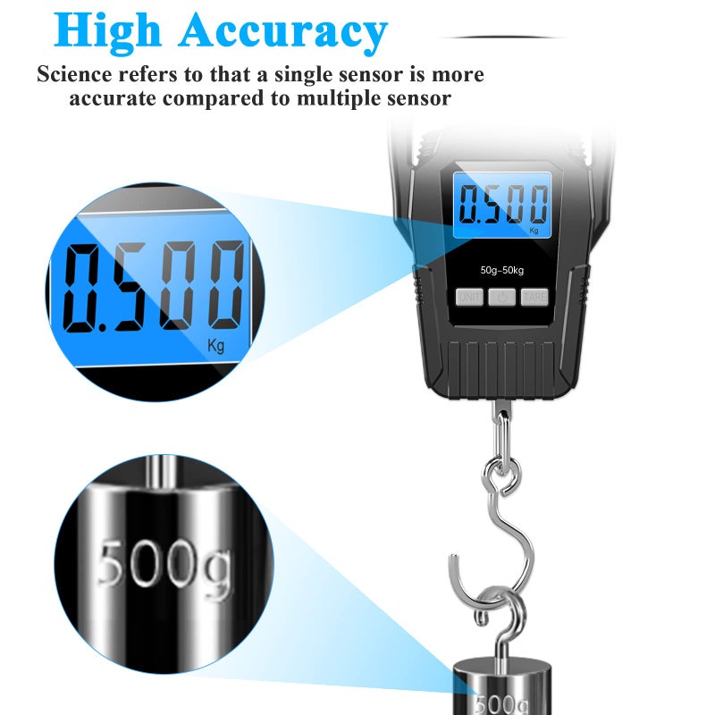 SKEAP Digital Fish Scale Hanging Scale Fishing Scale, SKEAP 110lb/50kg Luggage Scale,Fish Weighing Scale, Upgrade Large Handle & Backlit LCD Display, Black,Fishing Gifts for Men,Black - Image 4