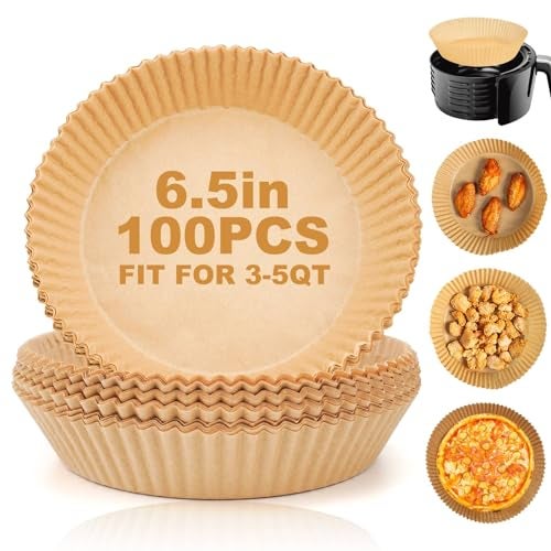 ctizne Air Fryer Paper Liners Disposable: 100PCS Round Airfryer Oven Insert Parchment Sheets Grease and Water Proof Non Stick Basket Liners for Baking Cooking from ctizne - Image 1