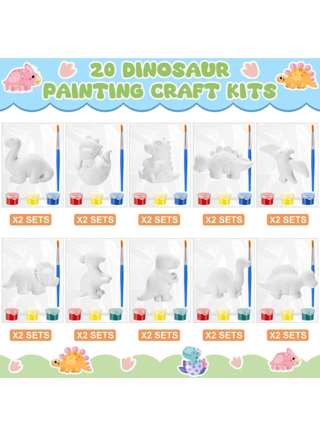 Simgoing 20 Set Dinosaur DIY Painting Kit Ceramic to Paint Your Own Dinosaur Statues Unpainted Plaster Figurines Brushes Acrylic Paints Bags Arts and Crafts Kits Party Favor for Kids Boys Adults Girls - Image 2