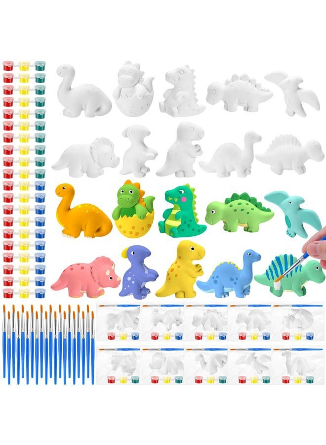 Simgoing 20 Set Dinosaur DIY Painting Kit Ceramic to Paint Your Own Dinosaur Statues Unpainted Plaster Figurines Brushes Acrylic Paints Bags Arts and Crafts Kits Party Favor for Kids Boys Adults Girls - Image 1