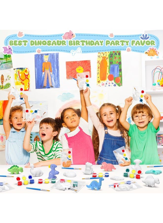 Simgoing 20 Set Dinosaur DIY Painting Kit Ceramic to Paint Your Own Dinosaur Statues Unpainted Plaster Figurines Brushes Acrylic Paints Bags Arts and Crafts Kits Party Favor for Kids Boys Adults Girls - Image 4