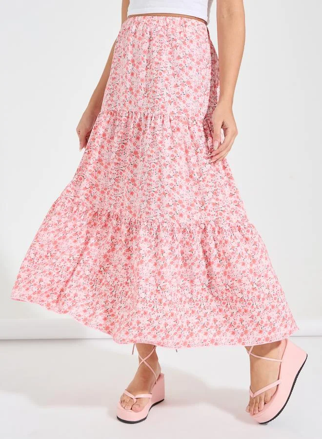 Take Two Take Two Ditsy Print Tiered Maxi Skirt