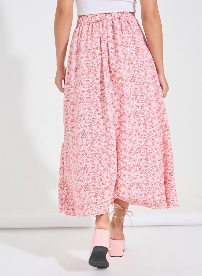 تايك تو تنورة ماكسي بطبقات وطبعة زهور صغيرة - Image 4