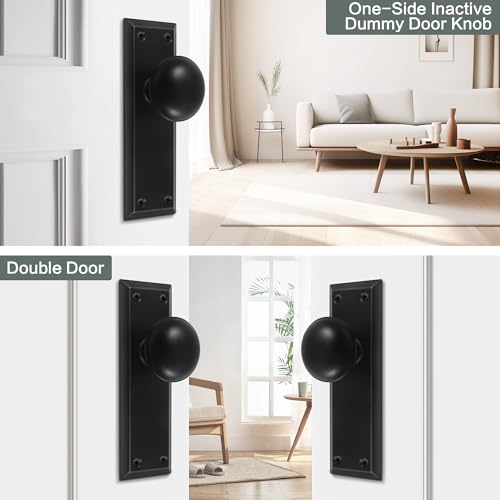 newliplace 2 Pack One-Sided Black Dummy Door Knobs Interior, Vintage Long Plate Dummy Door Knobs in Matte Black - Image 2