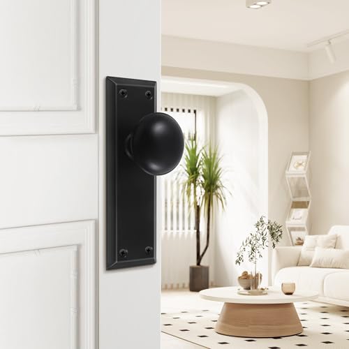 newliplace 2 Pack One-Sided Black Dummy Door Knobs Interior, Vintage Long Plate Dummy Door Knobs in Matte Black - Image 3