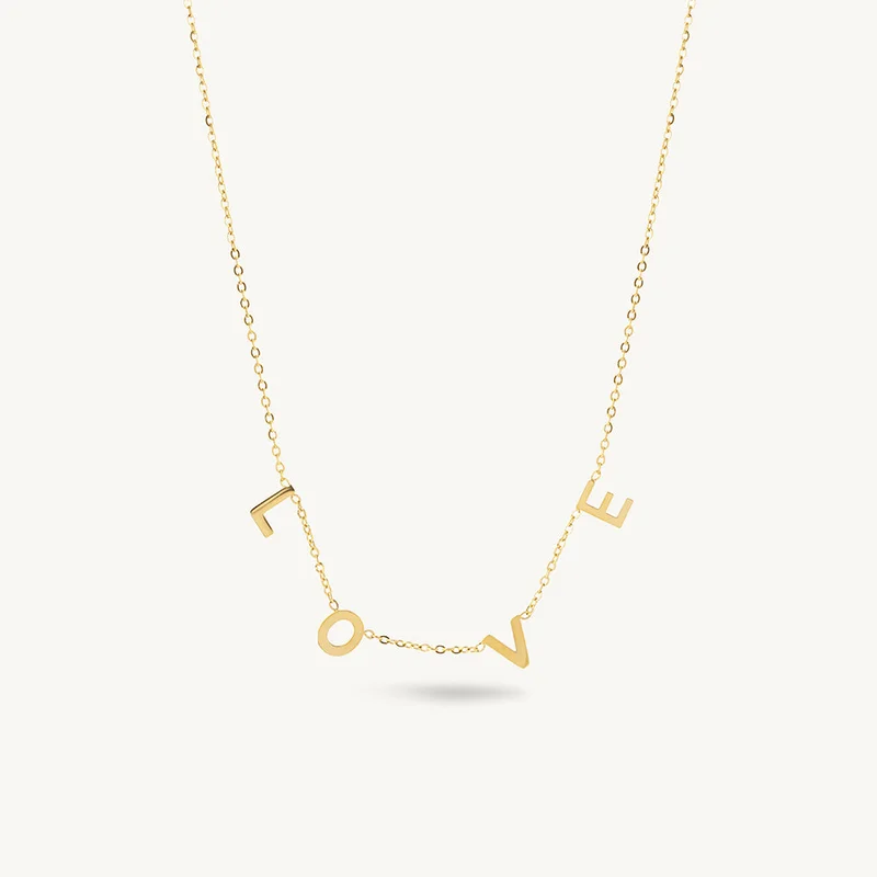 18K Gold Tone Plated Love Link Charm Short Necklace For Women - Waterproof & Anti-Tarnish
