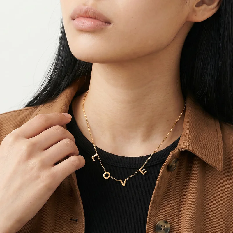Palmonas  18K Gold Tone Plated Love Link Charm Short Necklace For Women - Waterproof & Anti-Tarnish for Women | Best Price UAE
