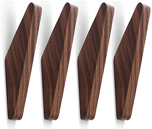COCOYA 4Pack Wood Hooks Wall Mounted, Minimalist Easy Install Natural Real Walnut Cute Mid Century Modern Simple Rustic Home Foyer Entryway Decor, for Hanging Hat Cap Backpack Bag Coat Towel Clothes - Image 1