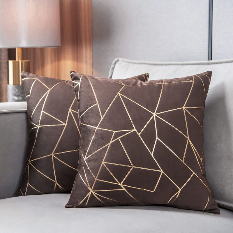 YONGLIU YONGLIU Throw Pillow Covers Velvet Decorative 2 Packs Ultra-Soft Cushion Case for Christmas Sofa Bedroom Car Living Room (Coffee  20""X20"")  - Image 1