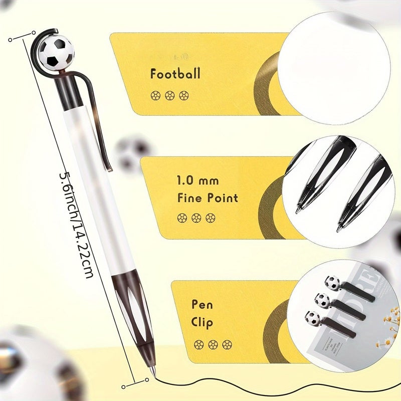 Soccer Ball Design Ballpoint Pens 15 Pcs Black Retractable Plastic Pens Medium 1.0Mm Point Soft Grip School Office - Image 3