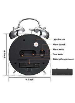 spa luxetique Loud Alarm Clock for Heavy Sleepers Adults,Retro 4 Inch Silent Non-Ticking Quartz with Backlight,Twin Bell Analog Kids Alarm Clocks for Bedrooms Bedside (Black)  - Image 4