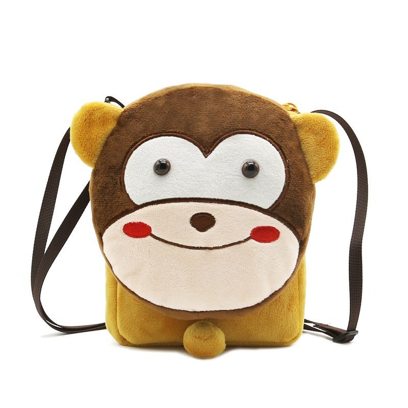 Plush Kids Crossbody Bag, Monkey Animal Design, Soft Lightweight Shoulder Bag for Daily Outings - Image 1