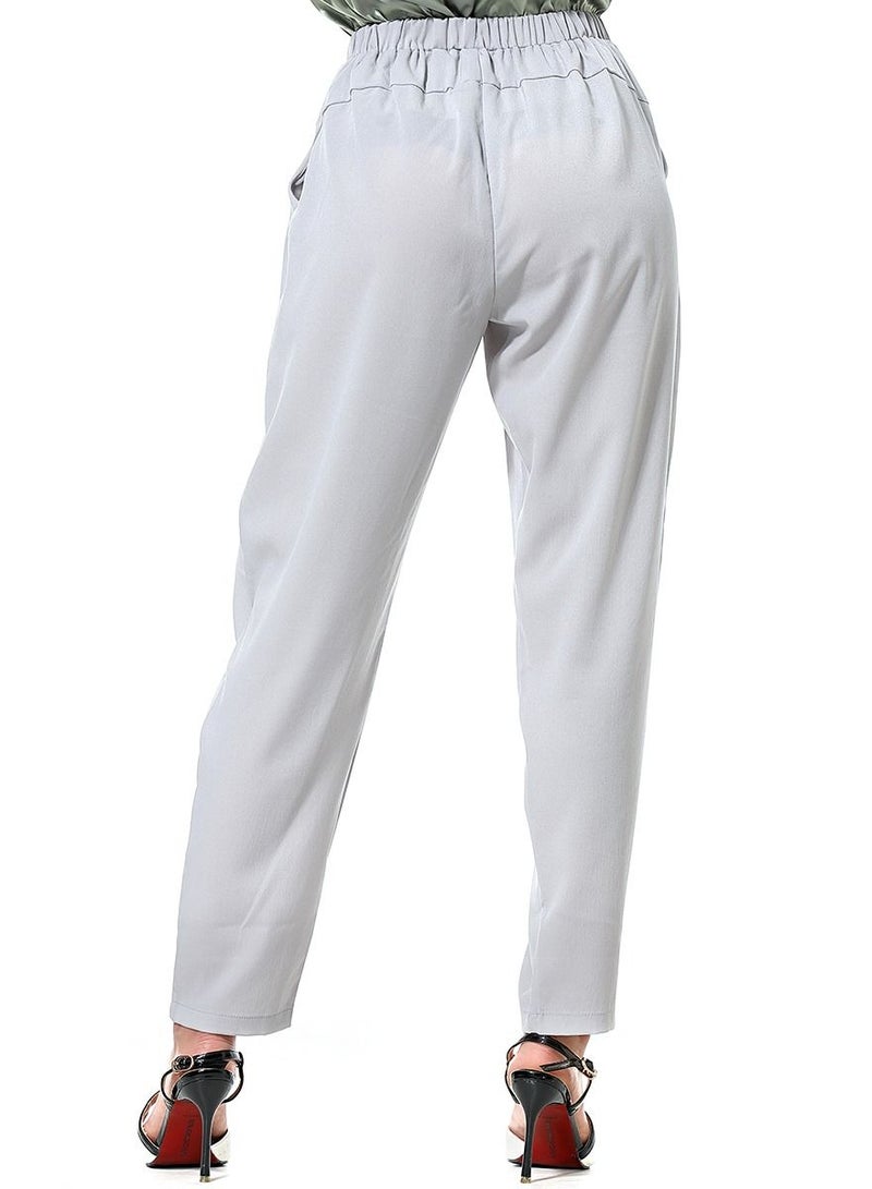 Loquat Women's Solid Color Elastic Waistband Harem Pants Comforty Loose Casual Pants Grey  - Image 3