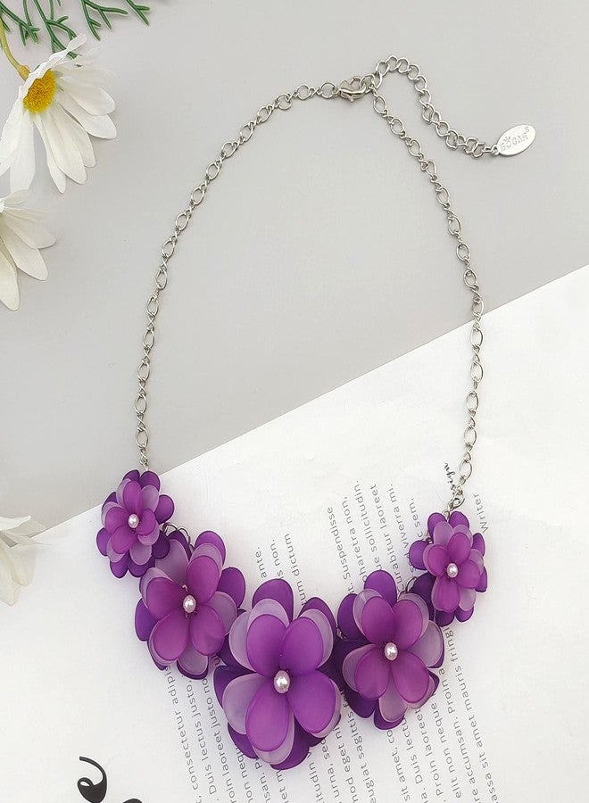 بوكار قلادة بوكار الزهرية، قلادات تشوكر صيفية مزينة بالزهور للنساء، هدية مجوهرات نسائية مصنوعة يدوياً للحفلات (NK-10241-أرجواني) - Image 3