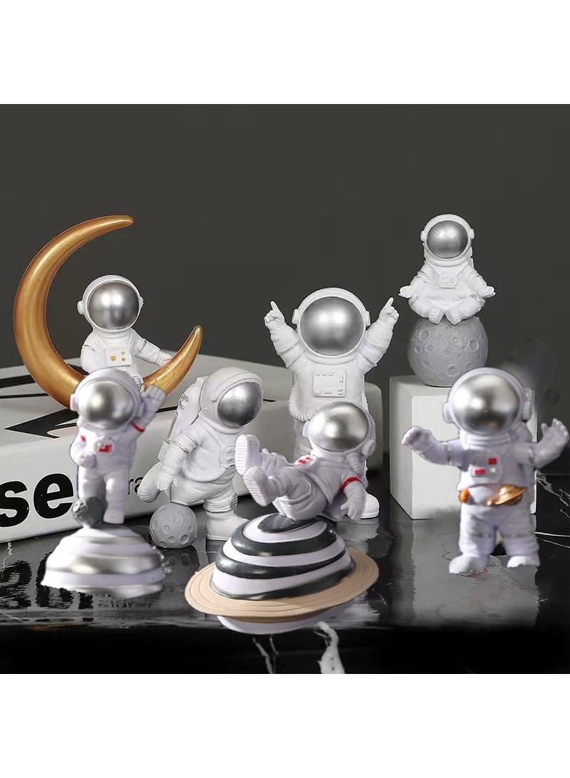 Bluejw 7-Piece Astronaut Figurine Statue Set Astronaut Figure Sculpture For Desktop And Tabletop Decor Resin Spaceman Planet Desk Ornament For Outer Space Themed Bedroom Decor Cake Toppers Decoration Model Set - Image 1