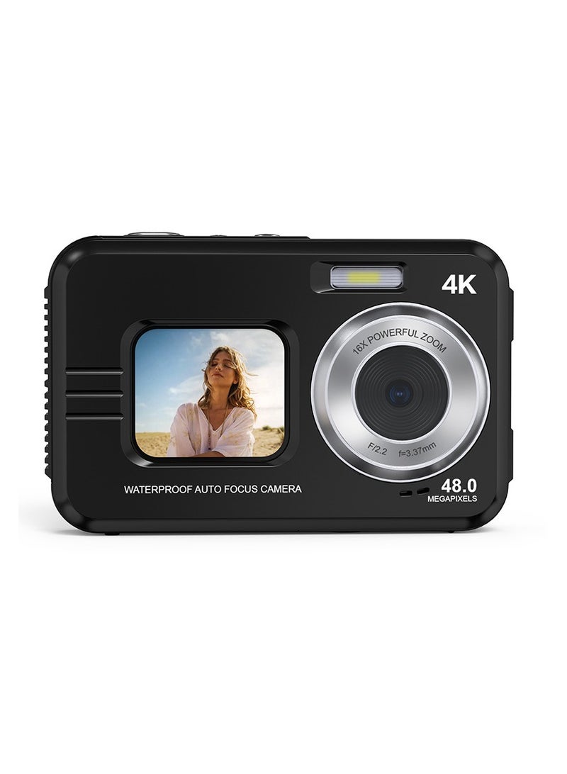 4K Underwater Camera 11FT Waterproof Camera with 64GB Card 48MP Autofocus Dual-Screen Selfie Underwater Camera for Snorkeling(Black) - Image 1