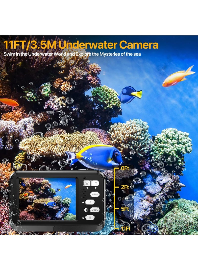 4K Underwater Camera 11FT Waterproof Camera with 64GB Card 48MP Autofocus Dual-Screen Selfie Underwater Camera for Snorkeling(Black) - Image 3