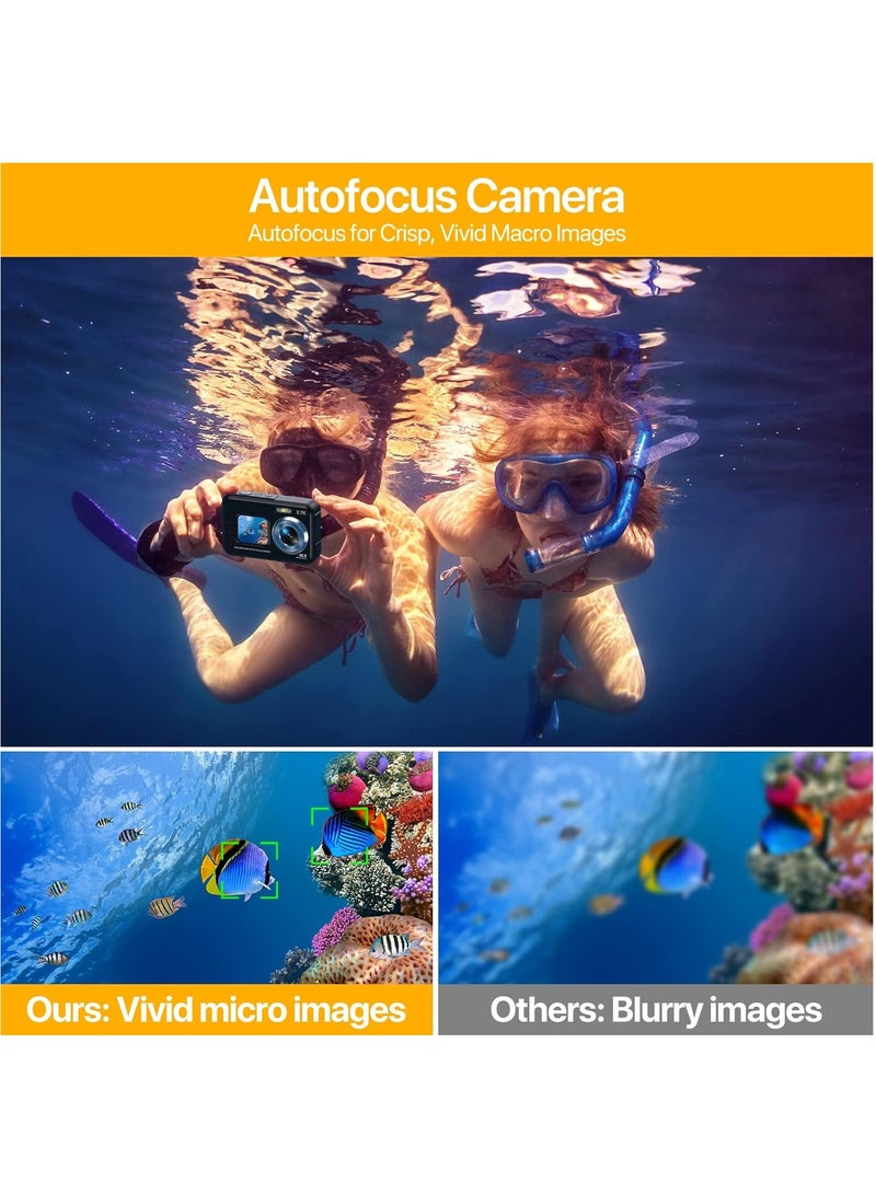 4K Underwater Camera 11FT Waterproof Camera with 64GB Card 48MP Autofocus Dual-Screen Selfie Underwater Camera for Snorkeling(Black) - Image 5