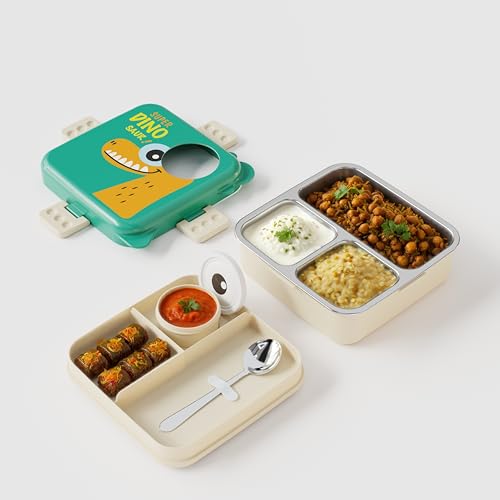 MEDALLIX 3-Compartment Stainless Steel Lunch Box – Insulated, Leak-Proof & BPA-Free Bento Box with Tray, Spoon & Container for School, Office, Travel – 1120ml + 70ml, Green - Image 5