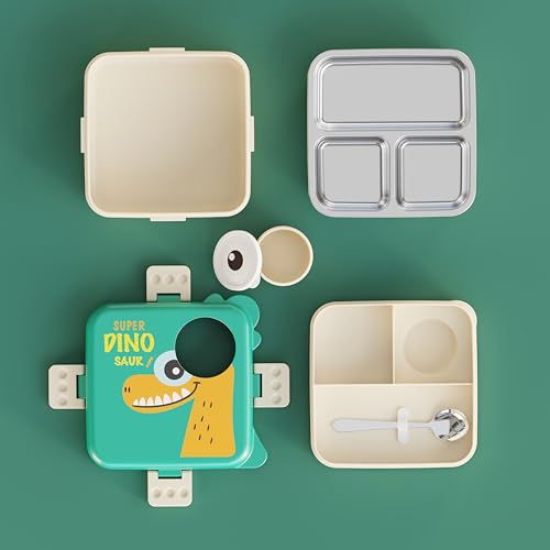 MEDALLIX 3-Compartment Stainless Steel Lunch Box – Insulated, Leak-Proof & BPA-Free Bento Box with Tray, Spoon & Container for School, Office, Travel – 1120ml + 70ml, Green - Image 4