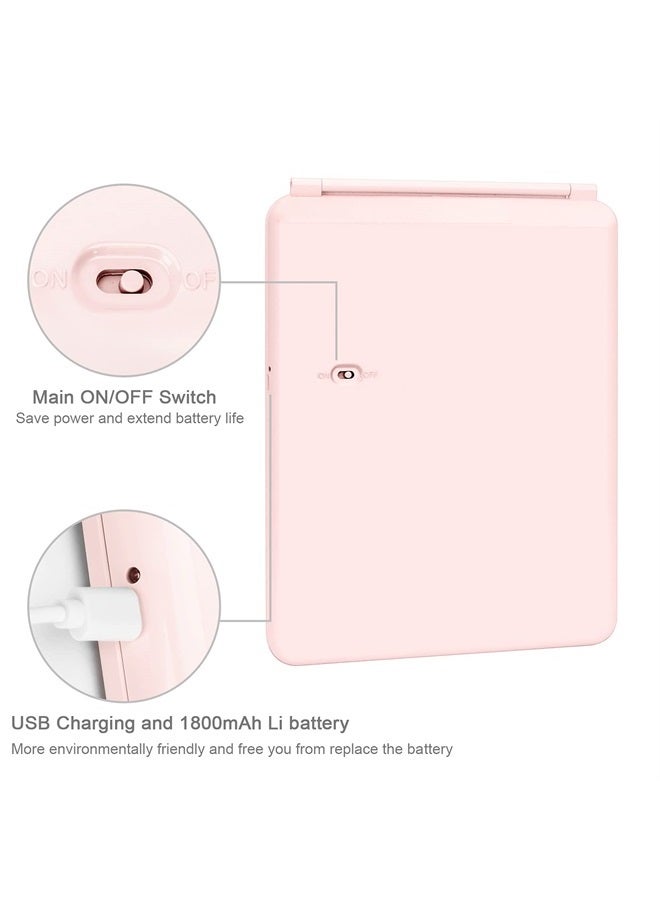 DeWEISN Folding Travel Mirror Lighted Makeup Mirror with 72 LEDs 3 Colors Light Modes, USB Rechargable, Portable, Ultra Thin, CompactVanity Mirror with Touch Screen Dimming for Cosmetic (Pink) - Image 2