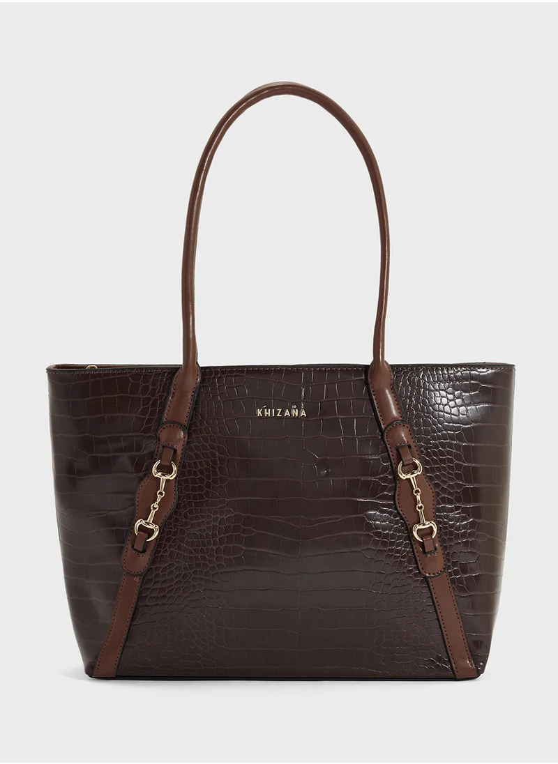 Khizana Horse Bit Detail Croc Tote Bag