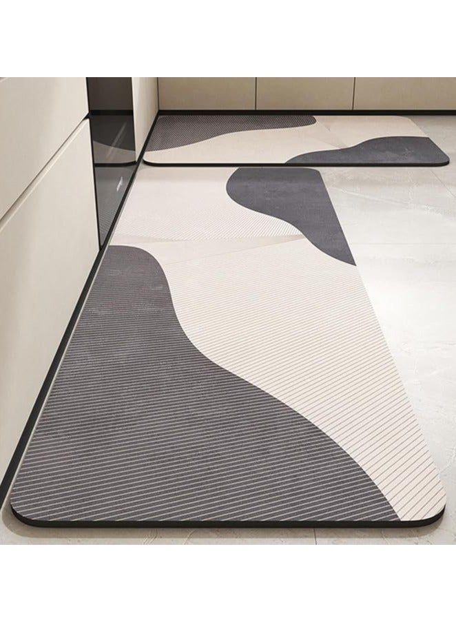 TYCOM Diatom Kitchen Rugs Kitchen Mat, Non-Slip Fluffy Soft Plush Microfiber Shower Carpet Rug, Machine Washable Quick Dry Ultra Shaggy Kitchen Mats - 40 * 60+40 * 120cm Black White