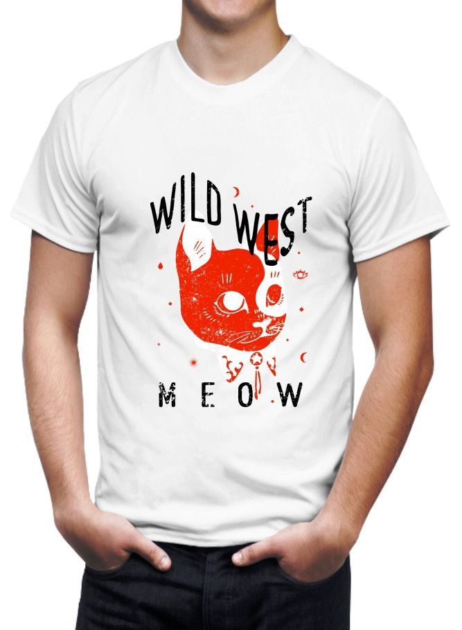 Mens Tshirt Printed Wild West Meow  - Image 1