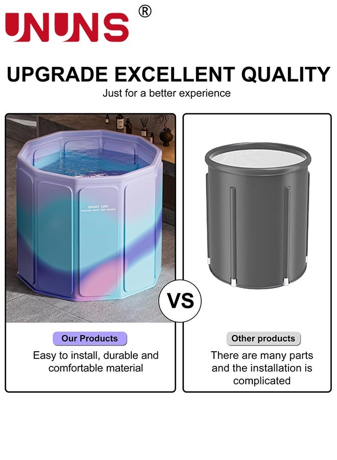 UNUNS Portable Foldable Bathtub for Adults,SPA Soaking Standing Bath Tub for Shower Stall,Freestanding Non-Inflatable Hot Ice Bath Tub,Quick Opening without Installation,No Water Leakage,66x70cm,Gradient blue - Image 2