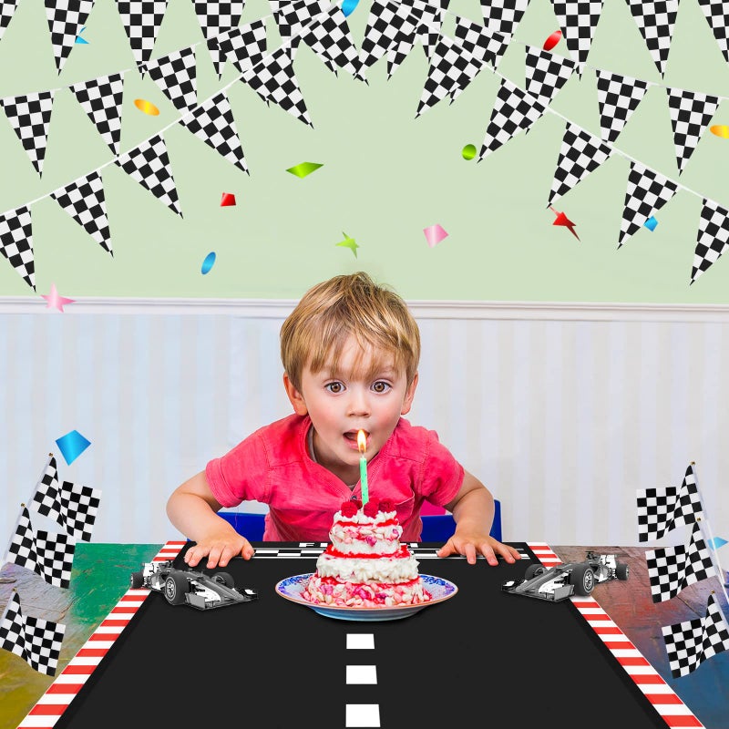 Chalyna 10 Feet Long Racetrack Floor Running Racer Party Decoration Mat Fold Race Tracks Decor Running Mat Drag Car Racer Party Supplies for Road Racing Car Theme Birthday Sport Games, 2 Feet Wide(4 Pcs) - Image 5