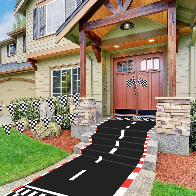Chalyna 10 Feet Long Racetrack Floor Running Racer Party Decoration Mat Fold Race Tracks Decor Running Mat Drag Car Racer Party Supplies for Road Racing Car Theme Birthday Sport Games, 2 Feet Wide(4 Pcs) - Image 4