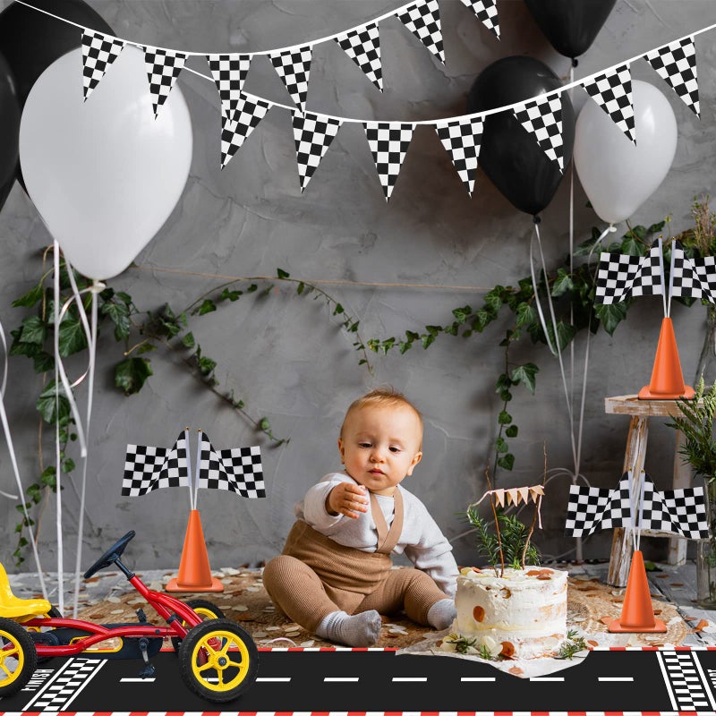 Chalyna 10 Feet Long Racetrack Floor Running Racer Party Decoration Mat Fold Race Tracks Decor Running Mat Drag Car Racer Party Supplies for Road Racing Car Theme Birthday Sport Games, 2 Feet Wide(4 Pcs) - Image 3
