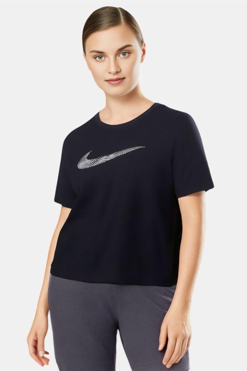 Nike Women Plus Size Brand Logo Short Sleeves Running T-Shirt, Black - Image 1