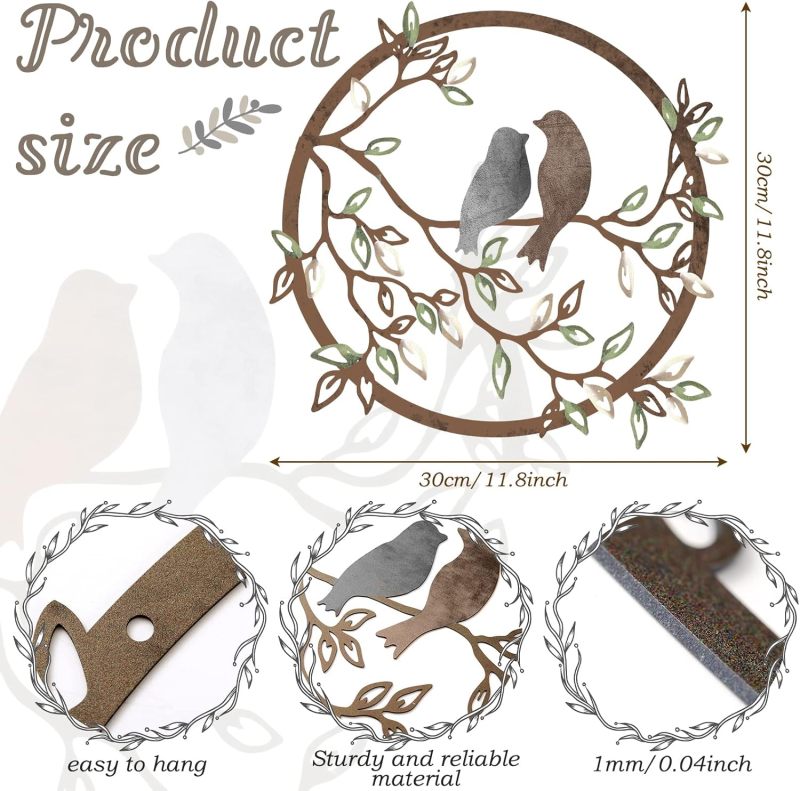 Metal Bird Silhouette 30 X 30 Cm Stylish Delicate Design Metal Wall Art - Sturdy Durable Material Wall Hanging for Home Office Garden Indoor Outdoor Decor - Image 2