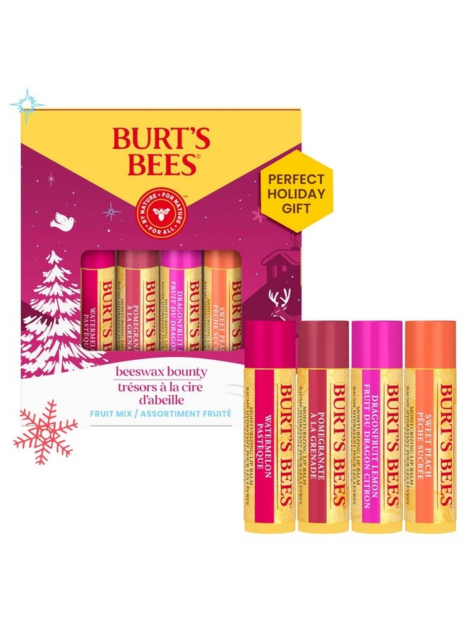 Burt's Bees Christmas Gifts, 4 Lip Balms Stocking Stuffers Products, Beeswax Bounty Fruit Mix - Watermelon, Pomegranate, Dragonfruit Lemon & Sweet Peach (4-Pack) - Image 1