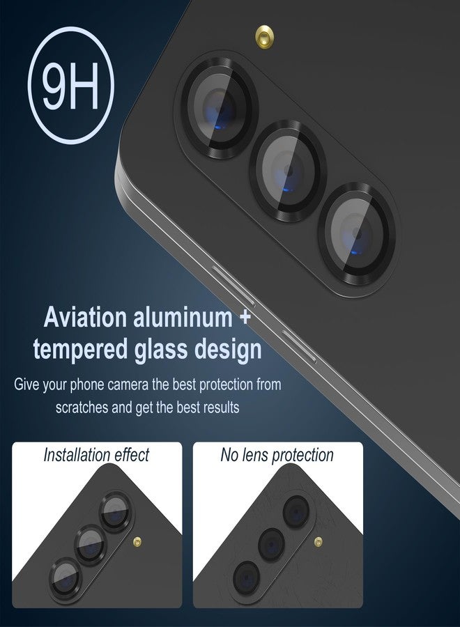 Suoman for Samsung Galaxy Z Fold 5 Camera Lens Protector, Metal Texture Style Tempered Glass Camera Lens Cover [Metal CD Lines] - Black - Image 4