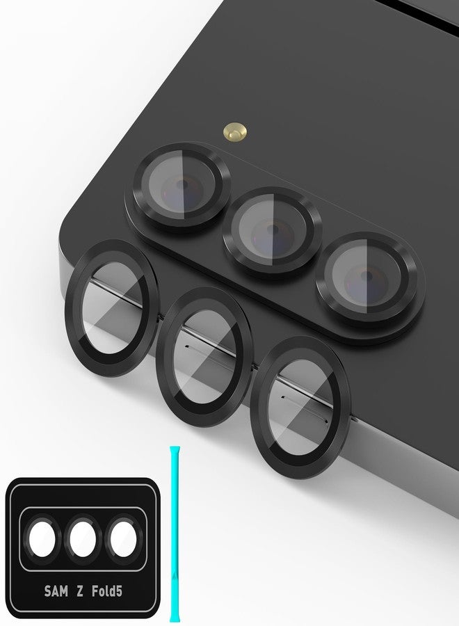 Suoman for Samsung Galaxy Z Fold 5 Camera Lens Protector, Metal Texture Style Tempered Glass Camera Lens Cover [Metal CD Lines] - Black - Image 1