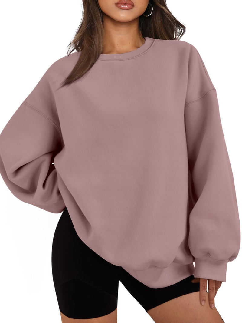 EFAN Womens Sweatshirts Hoodies Oversized Sweaters Crewneck Fleece Casual Tops Basic Comfy Fall Fashion Clothes 2025 Plus Size Maternity Workout Lounge Wear Winter Outfits DarkPink S